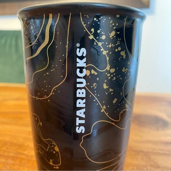 Starbucks 2018 Gold Sparkle Holiday Ceramic Travel Tumbler Mug/Cup - Picture 2 of 11